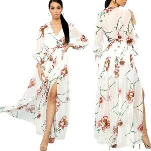 Fashion Nova‎ Ivory And Pink Floral Print The Moment I Knew Maxi Dress Size S